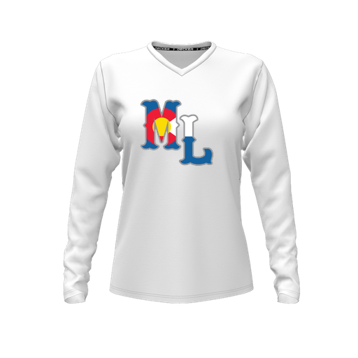 [CUS-DFW-TEES-CMF-VNK-LSL-WHT-FYXS-LOGO3] Decker Comfort T-Shirt (Female Youth XS, White, V Neck, Logo 3, Long Sleeve)