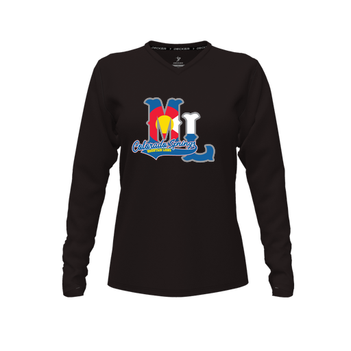 [CUS-DFW-TEES-PER-VNK-LSL-BLK-FYXS-LOGO2] Decker Performance T-Shirt (Female Youth XS, Black, V Neck, Logo 2, Long Sleeve)