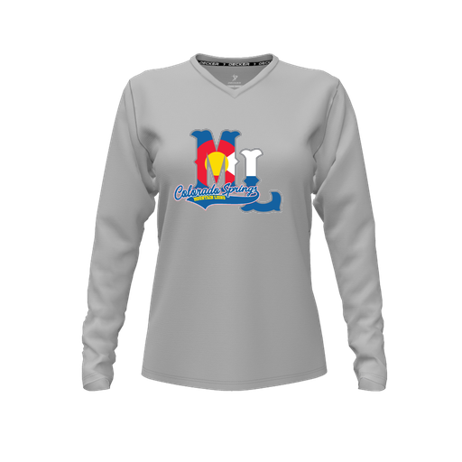 [CUS-DFW-TEES-PER-VNK-LSL-GRY-FYXS-LOGO2] Decker Performance T-Shirt (Female Youth XS, Gray, V Neck, Logo 2, Long Sleeve)